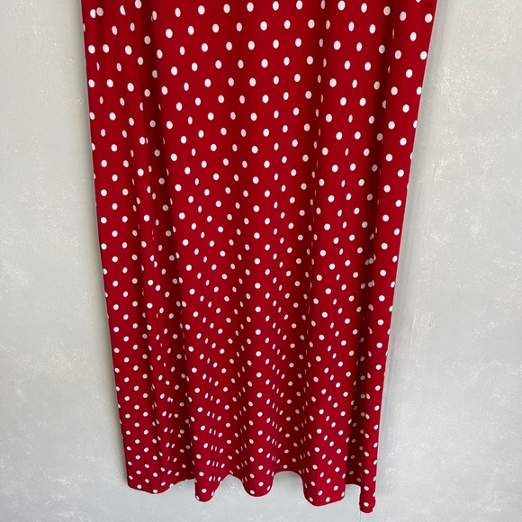 Susan Graver size XL midi dress liquid knit flutter sleeve red polka dot v-neck - Picture 4 of 11